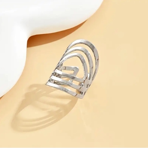 Sterling Silver Laser Cut Large Statement Geometric Adjustable One Size Ring - Picture 1 of 1